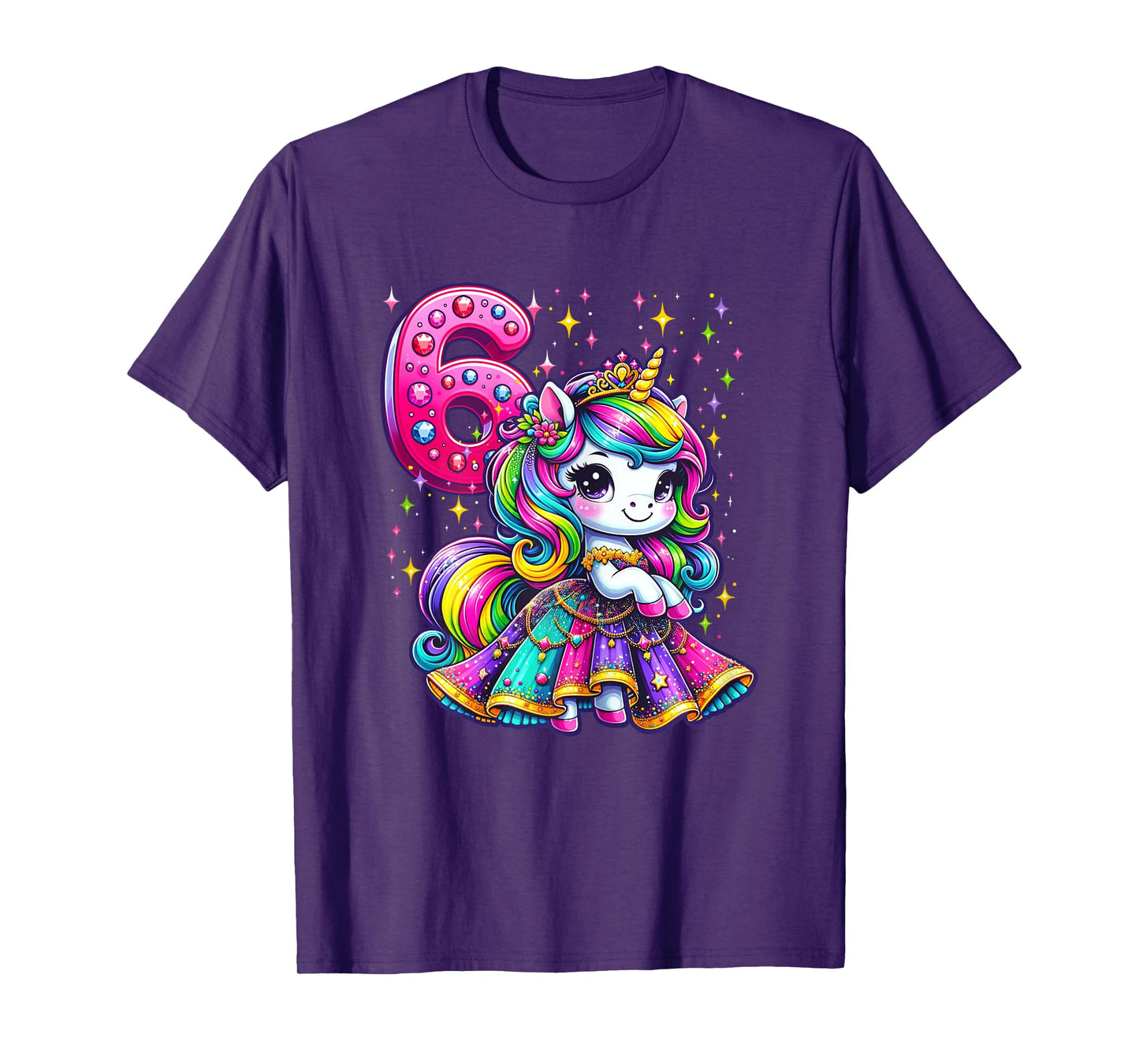 Unicorn Princess 6th Birthday 6 Year Old Party Girls Outfit T-Shirt