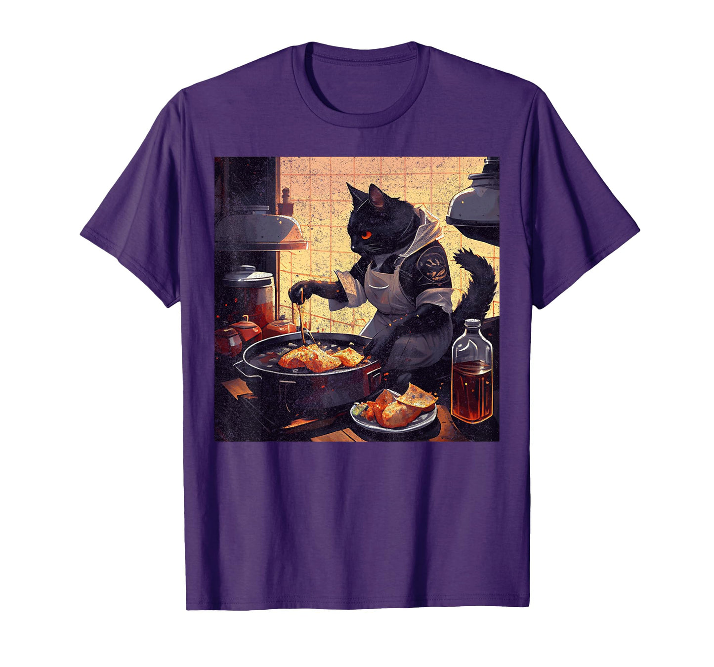 Black Cat Cooking Fried Chicken Men Women Girls Kids T-Shirt