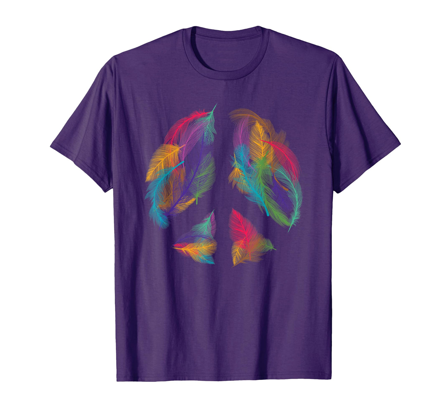 Peace Sign Colorful Feathers Hippie Peace Symbol Retro T-Shirt