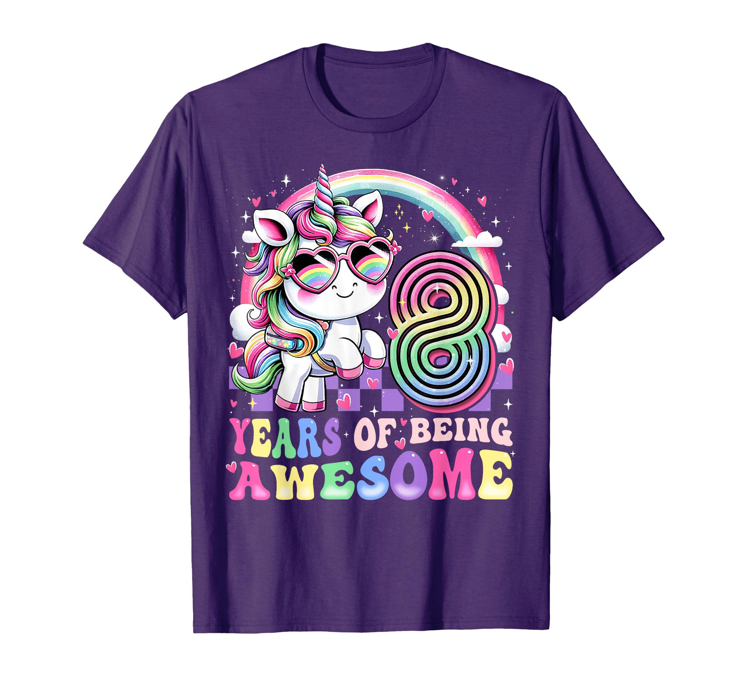 Awesome 8 Year Old Unicorn 8th Birthday Girl Party Princess T-Shirt