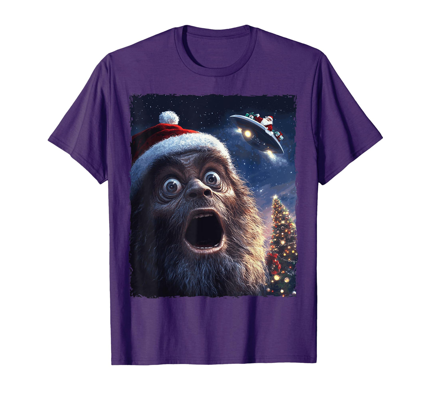 Funny Bigfoot Sasquatch Selfie Santa Ufo Xmas Christmas T-Shirt