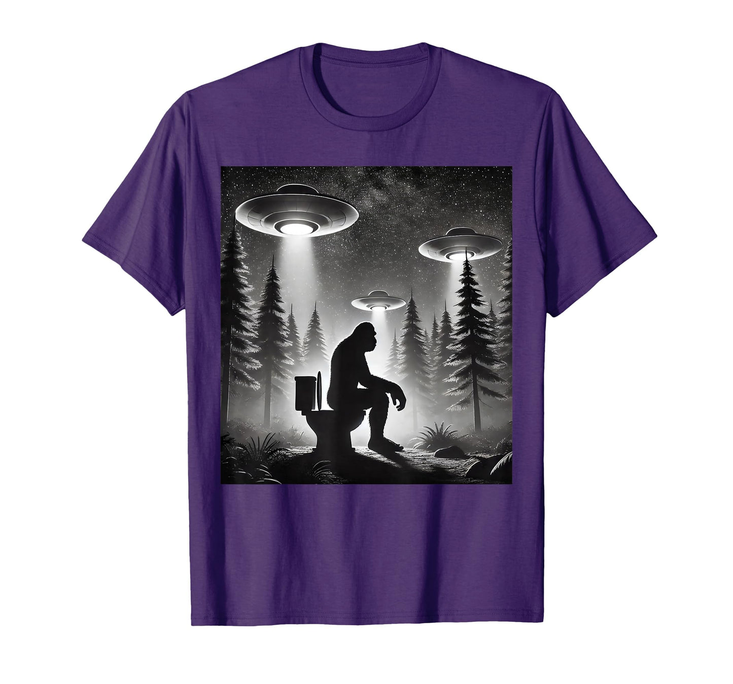Funny Bigfoot Sasquatch Taking a Dump Alien UFOs T-Shirt
