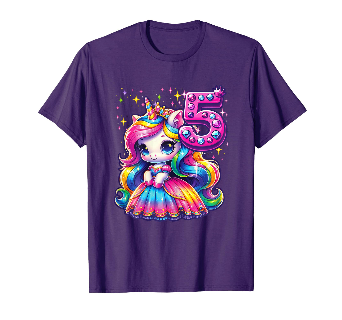 Unicorn Princess 5th Birthday 5 Year Old Party Girl Outfit T-Shirt