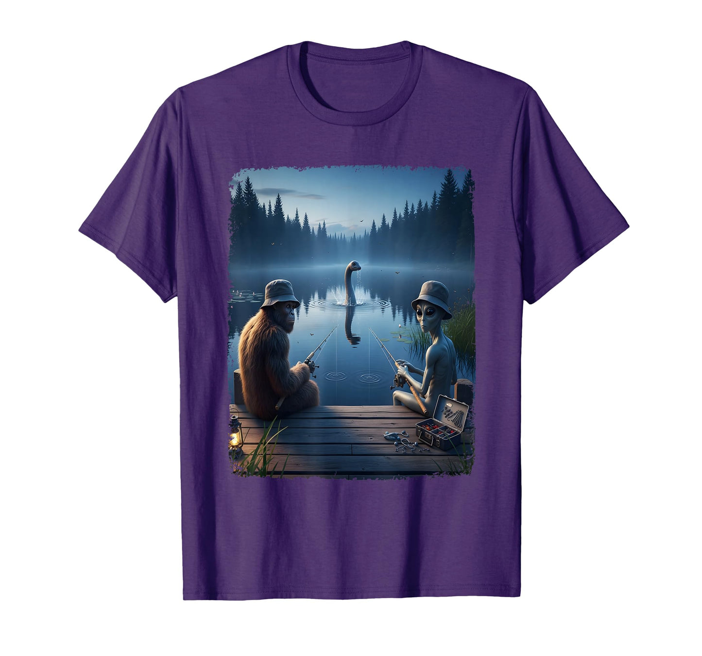 Funny Cryptid Fishing Loch Ness Selfie Top Alien Bigfoot T-Shirt