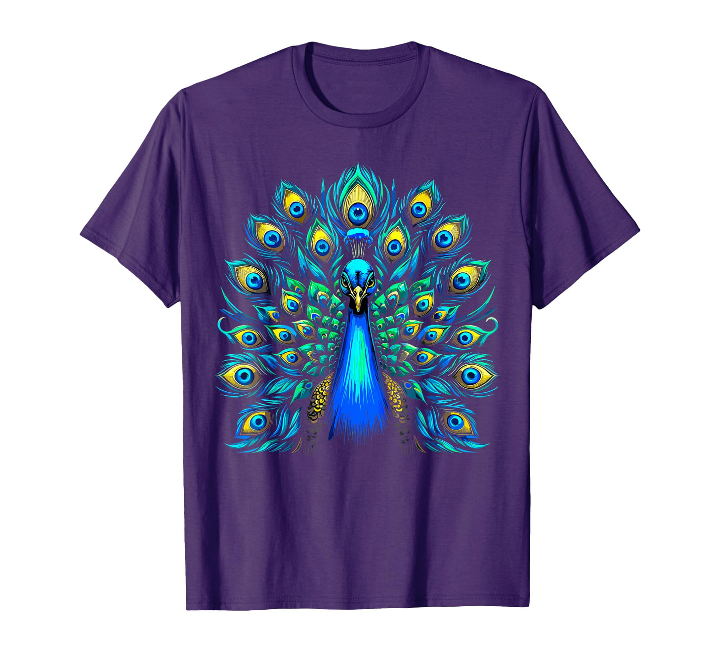 Blue Peacock Colorful Teal Feathers Bird T-Shirt