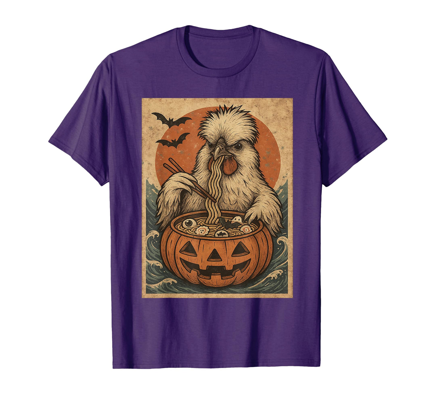 Funny Spooky Silkie Chicken Pumpkin Japanese Ramen Noodles T-Shirt