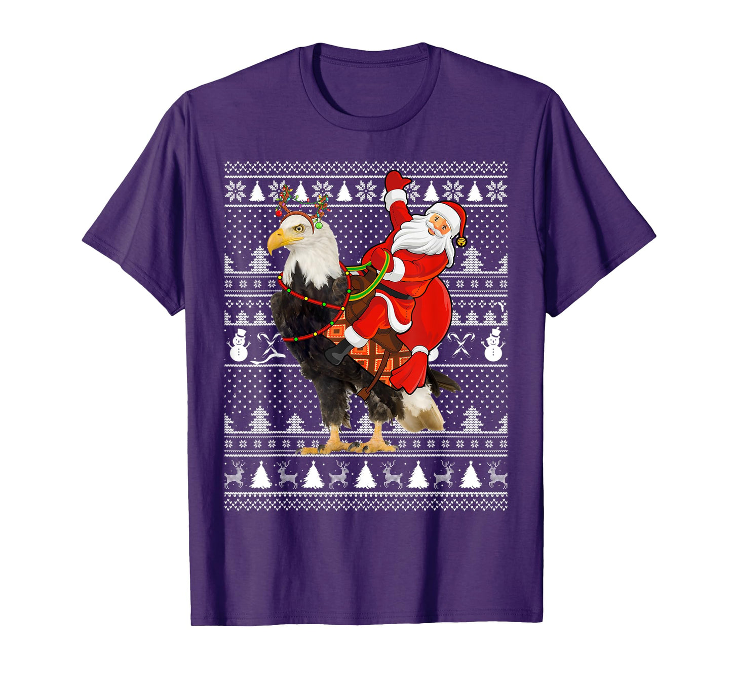 Bald Eagle Bird Lover Santa Riding Bald Eagle Ugly Christmas T-Shirt