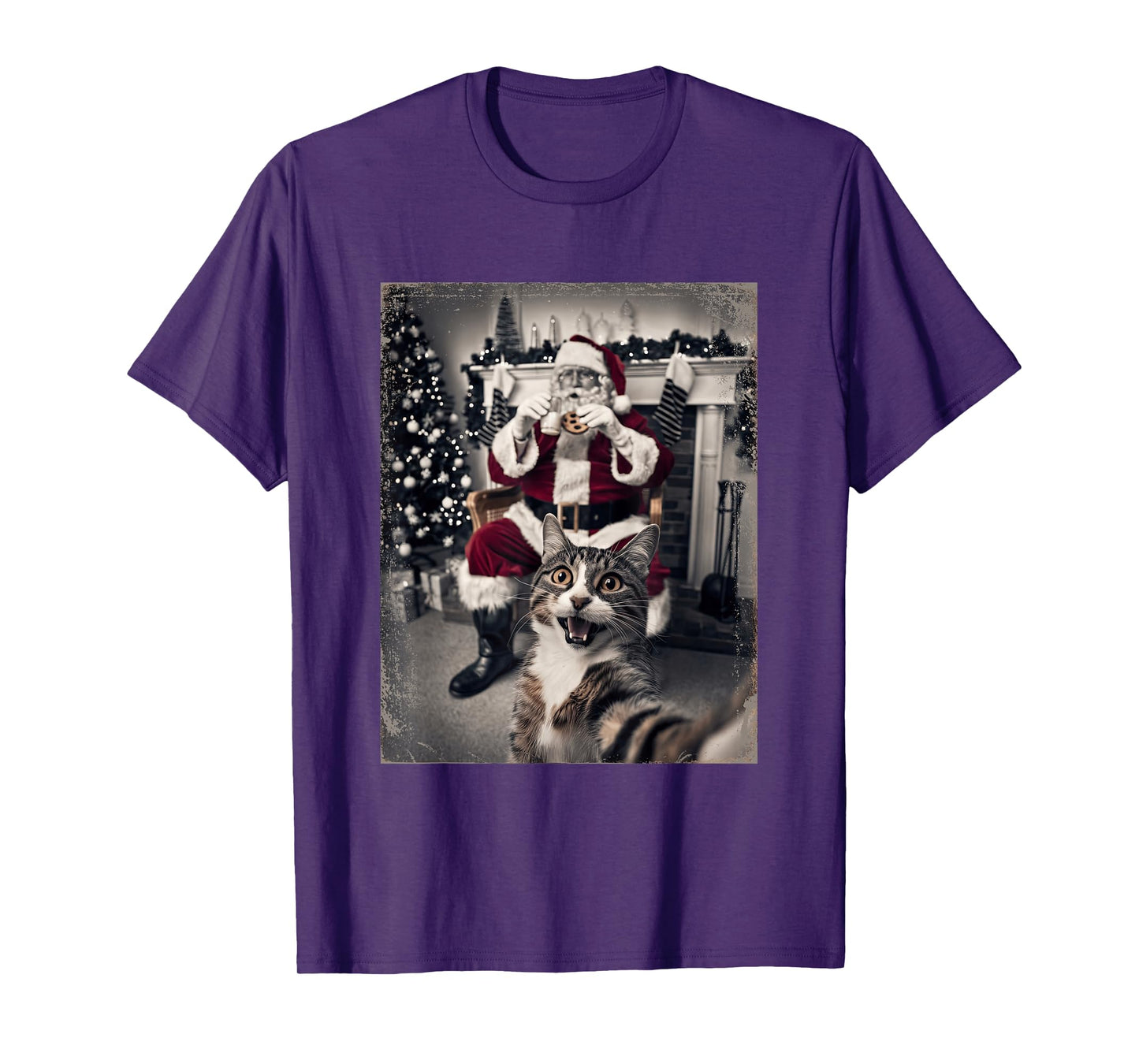 Funny Xmas Cat Selfie Santa Ugly Sweater Christmas Outfit T-Shirt