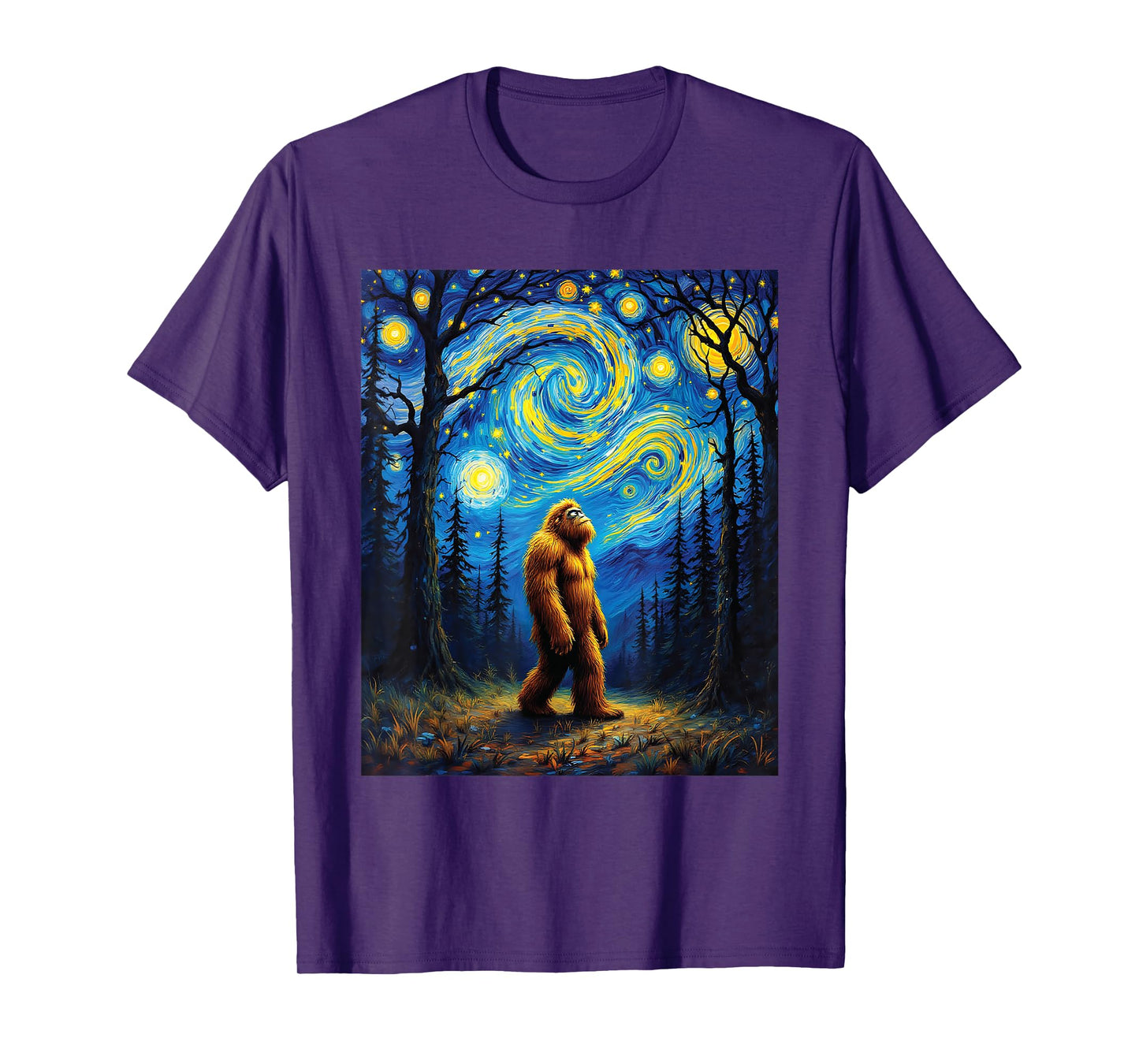 Sasquatch Bigfoot Van Gogh Starry Night Art Painting Graphic T-Shirt