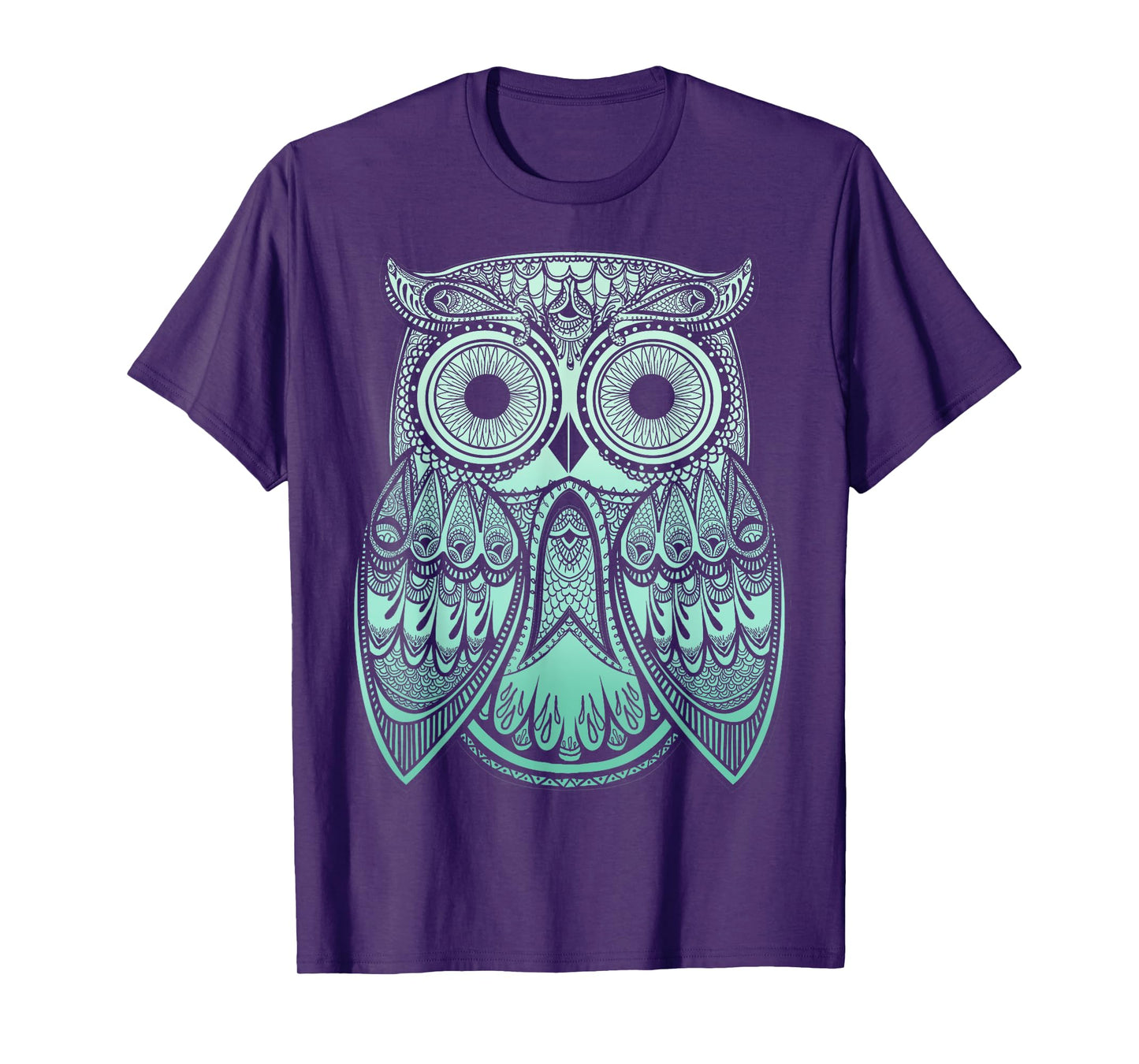 Teal Gradient Paisley Henna Owl Bohemian T-Shirt