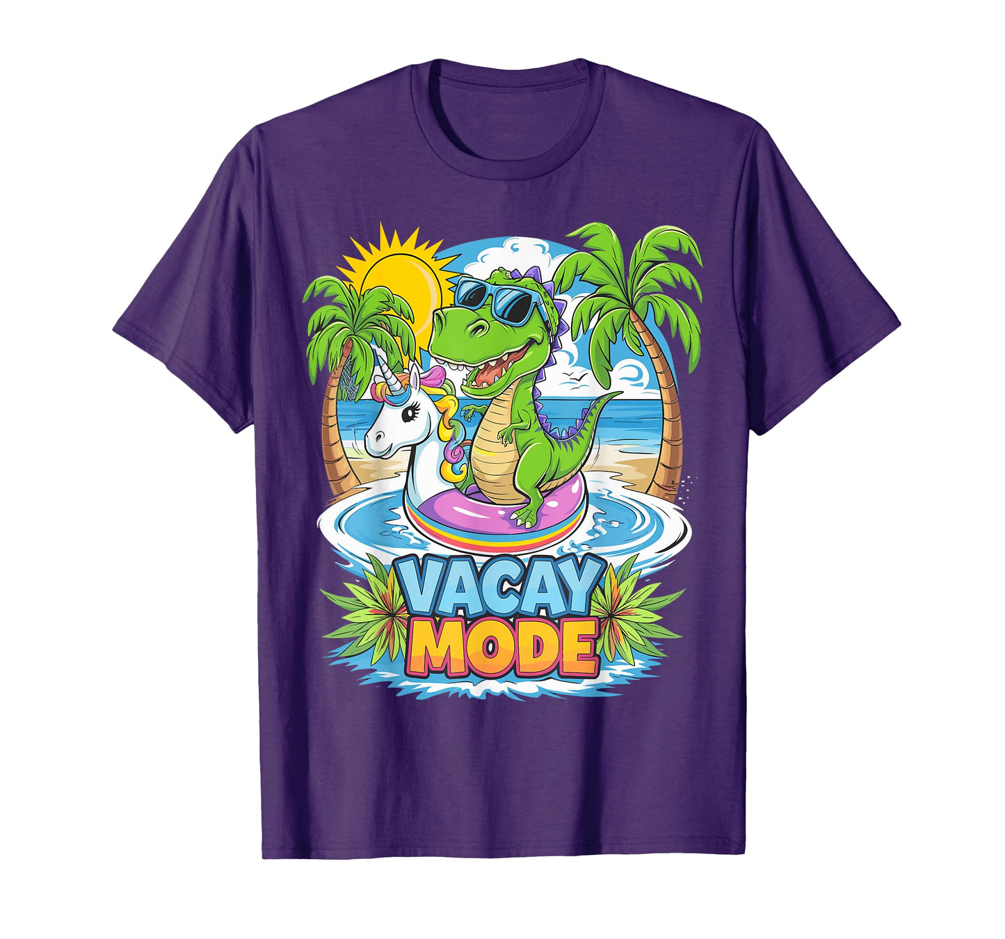 Vacay Mode Dinosaur with Unicorn Floatie Funny Tee T-Shirt