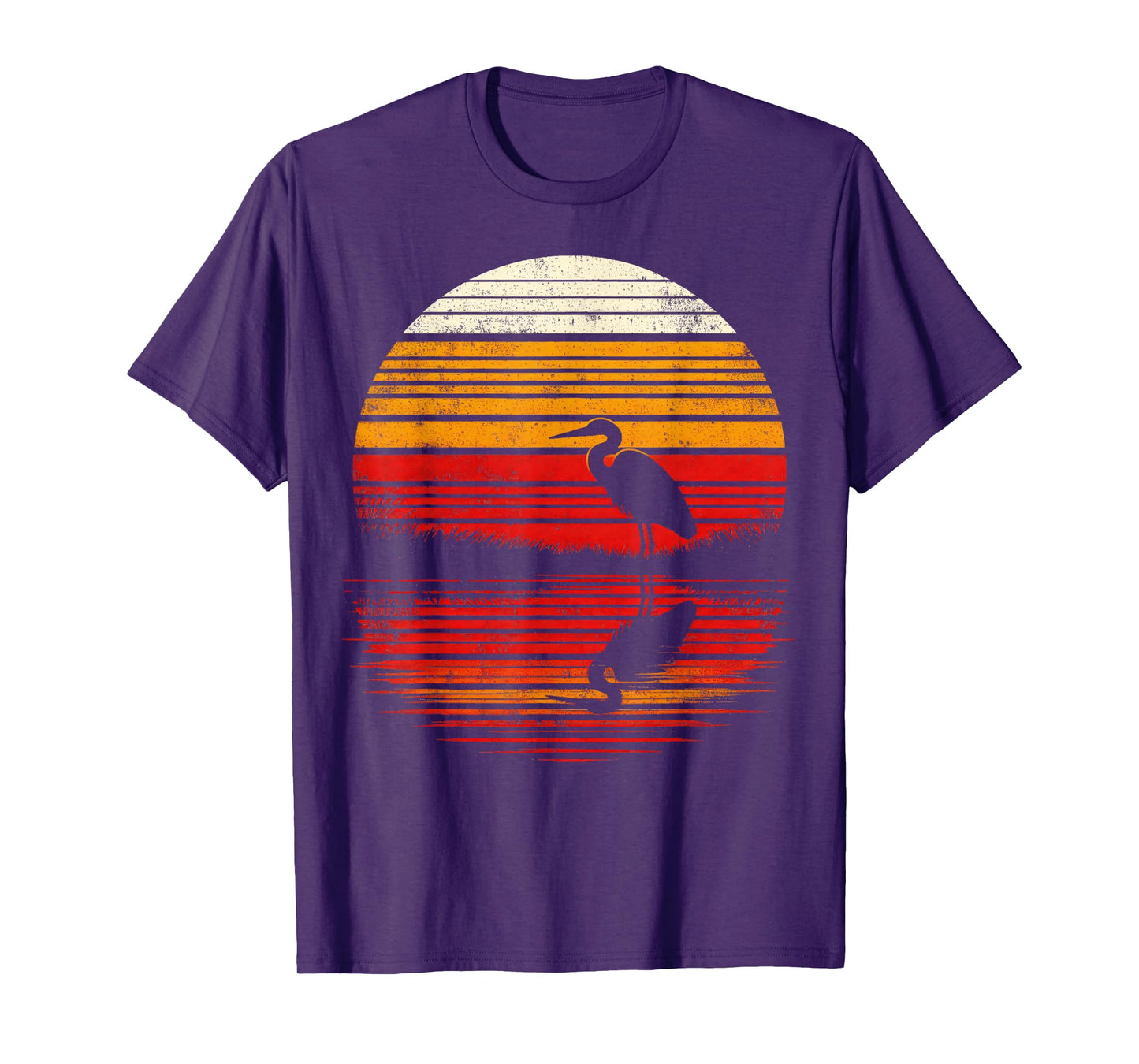 Heron Bird Sunset Retro Style Safari Vintage 70s T-Shirt