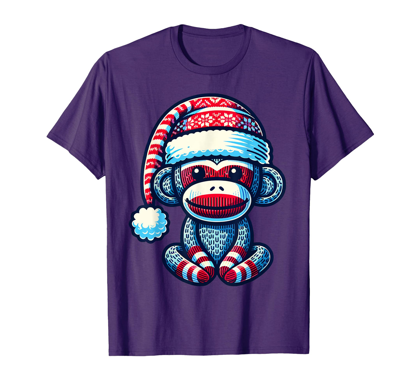 Cute Sock Monkey Wearing a Santa Hat Sock Monkey Christmas T-Shirt