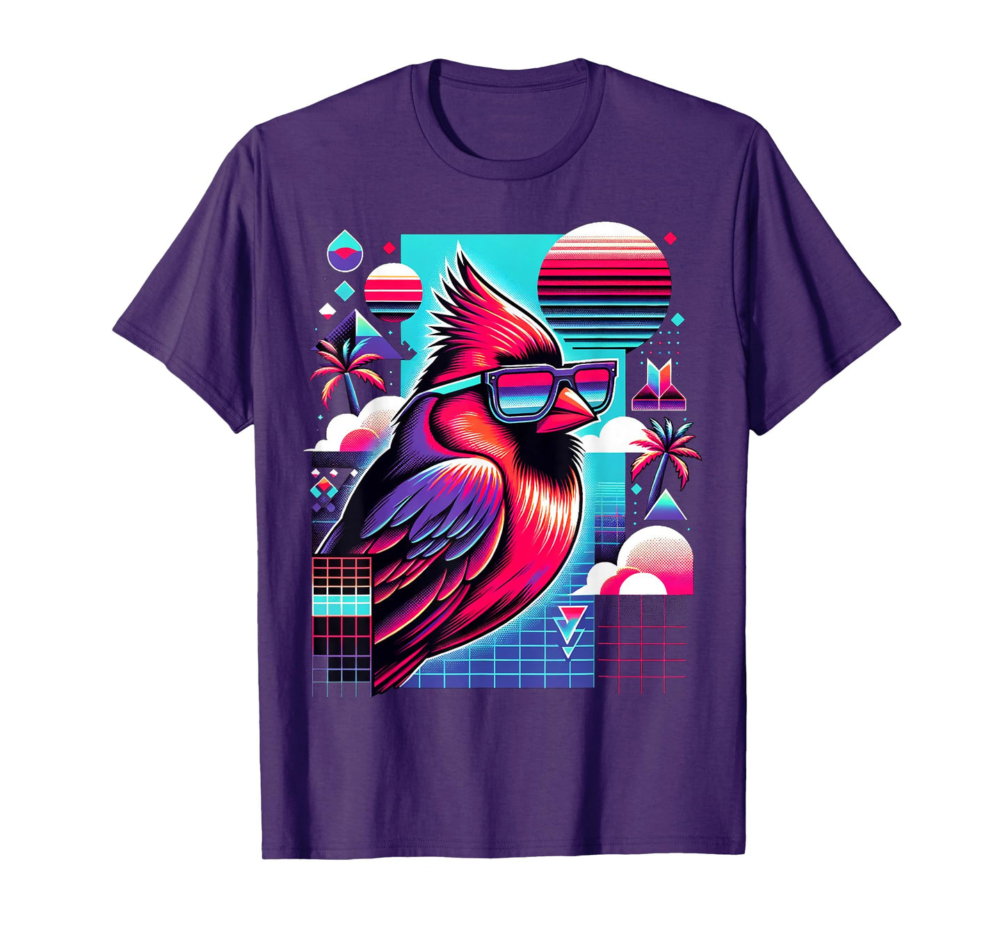 Cool Bird 80s Retrowave 90s Vaporwave Northern Cardinal Bird T-Shirt