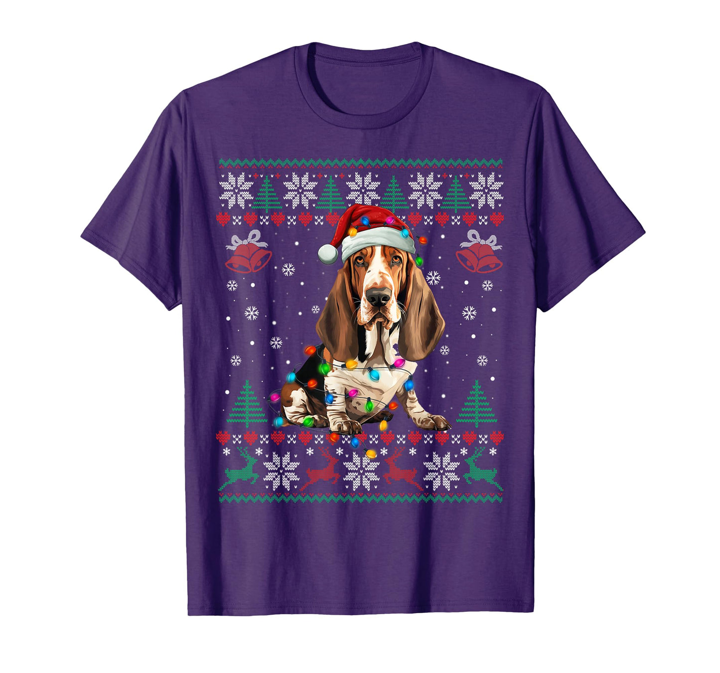 Dog Christmas Lights Ugly Sweater Basset Hound Dog Xmas T-Shirt