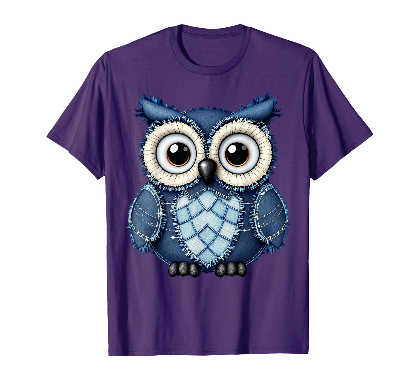 Cute Owl Men Women Owl Pattern Denim Patchwork Art T-Shirt
