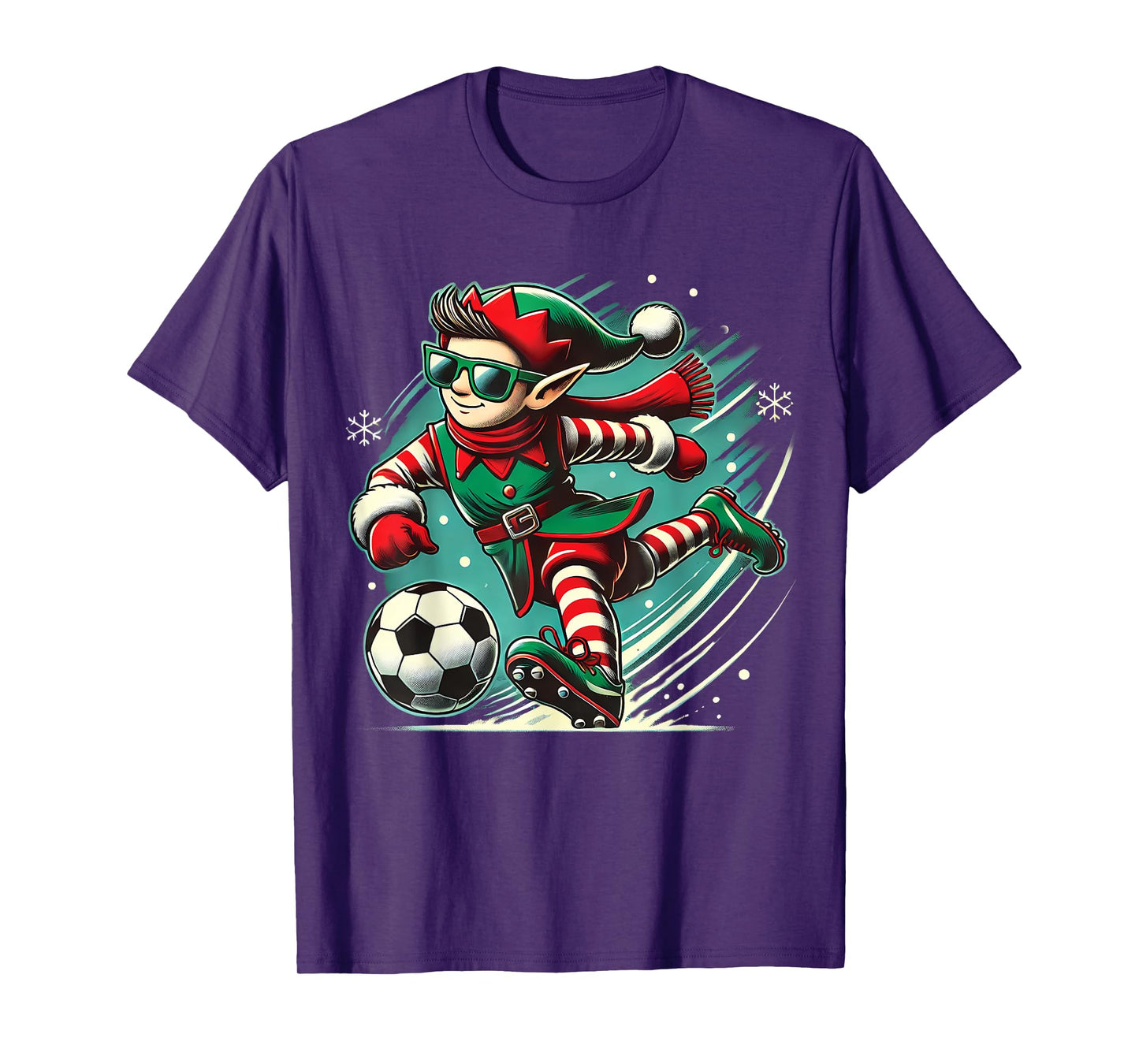 Cute Elf Playing Soccer lovers boys Girls kid teen Christmas T-Shirt