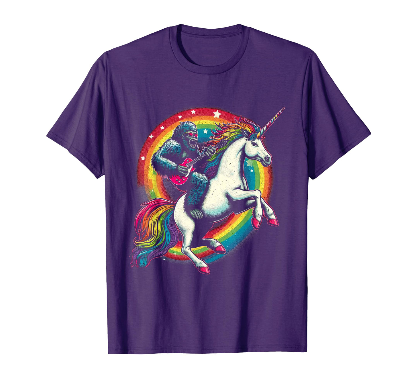 Funny Bigfoot Riding a Rainbow Unicorn T-Shirt