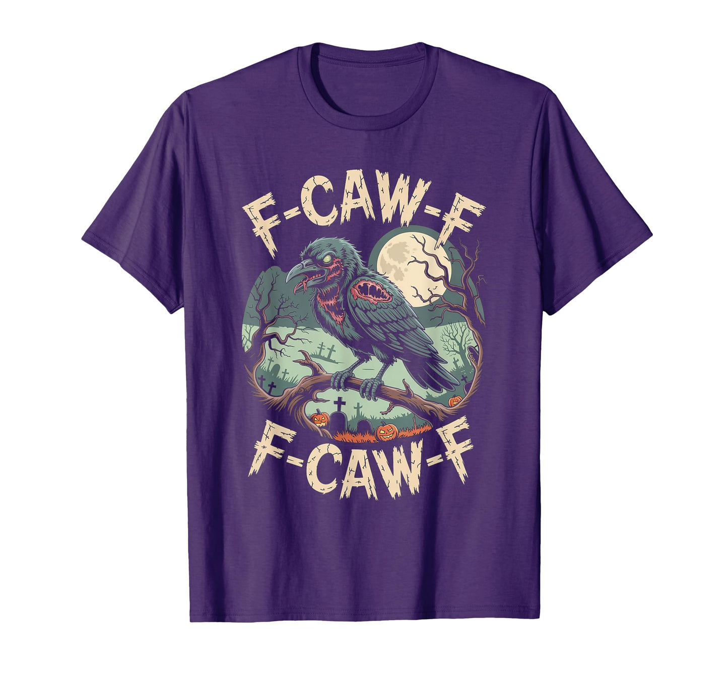 F-CAW-F Zombie Crow Halloween Black Crow Vintage Horror T-Shirt