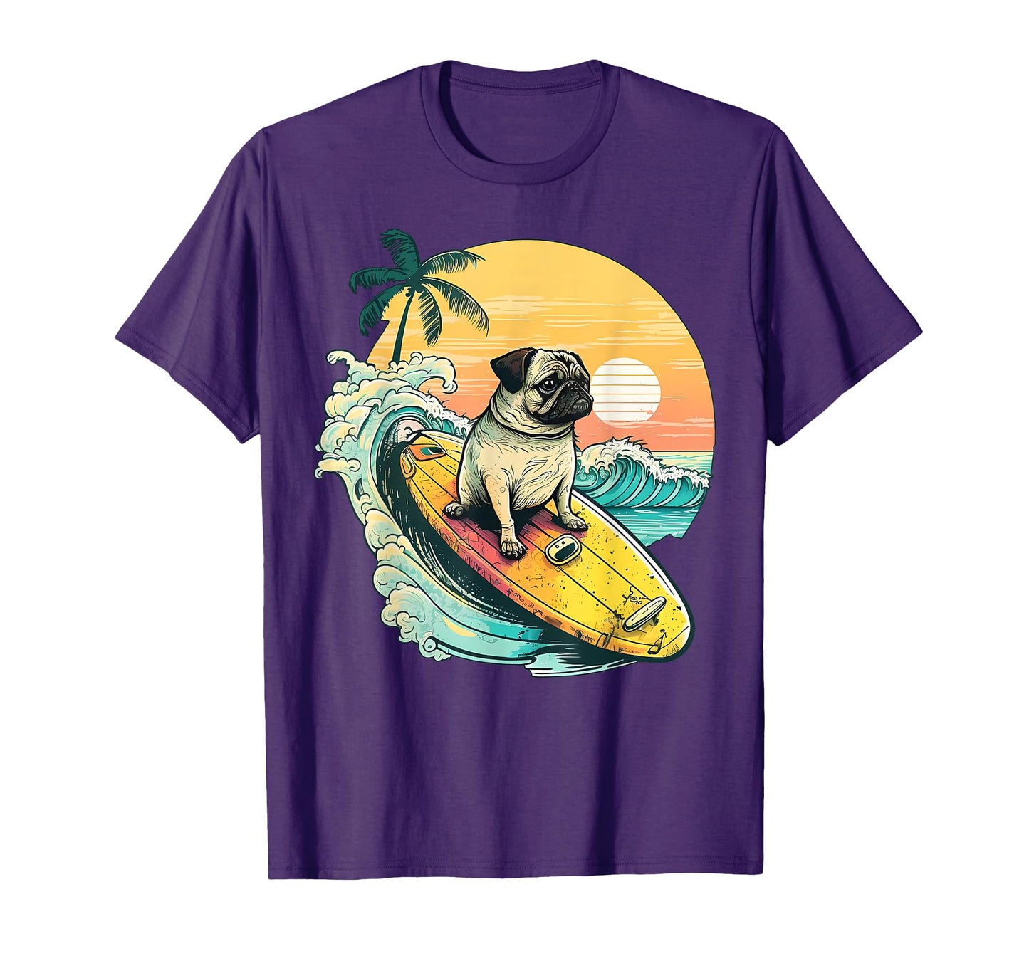 Funny Surfing Pug On Beach Pet Lover Vacation Summer T-Shirt