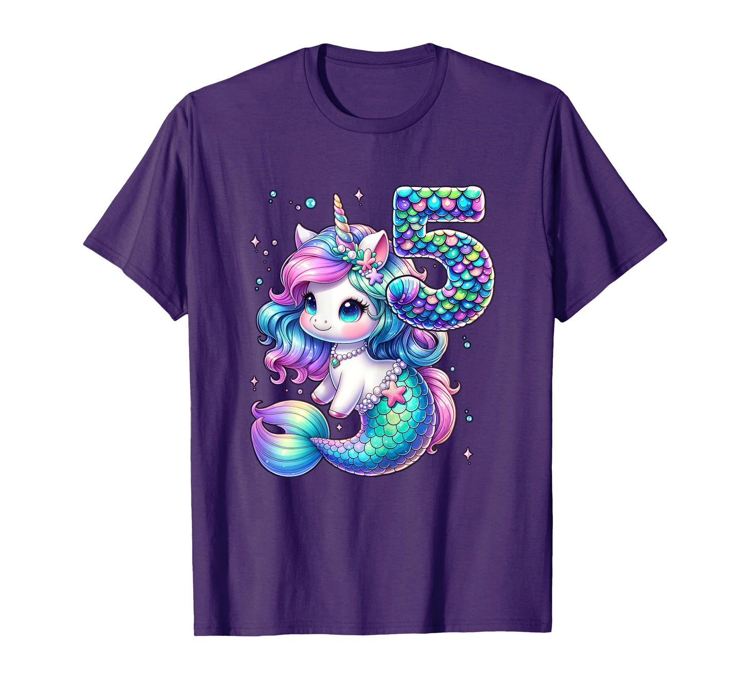 Unicorn Mermaid 5th Birthday 5 Year Old Party Girls Outfit T-Shirt