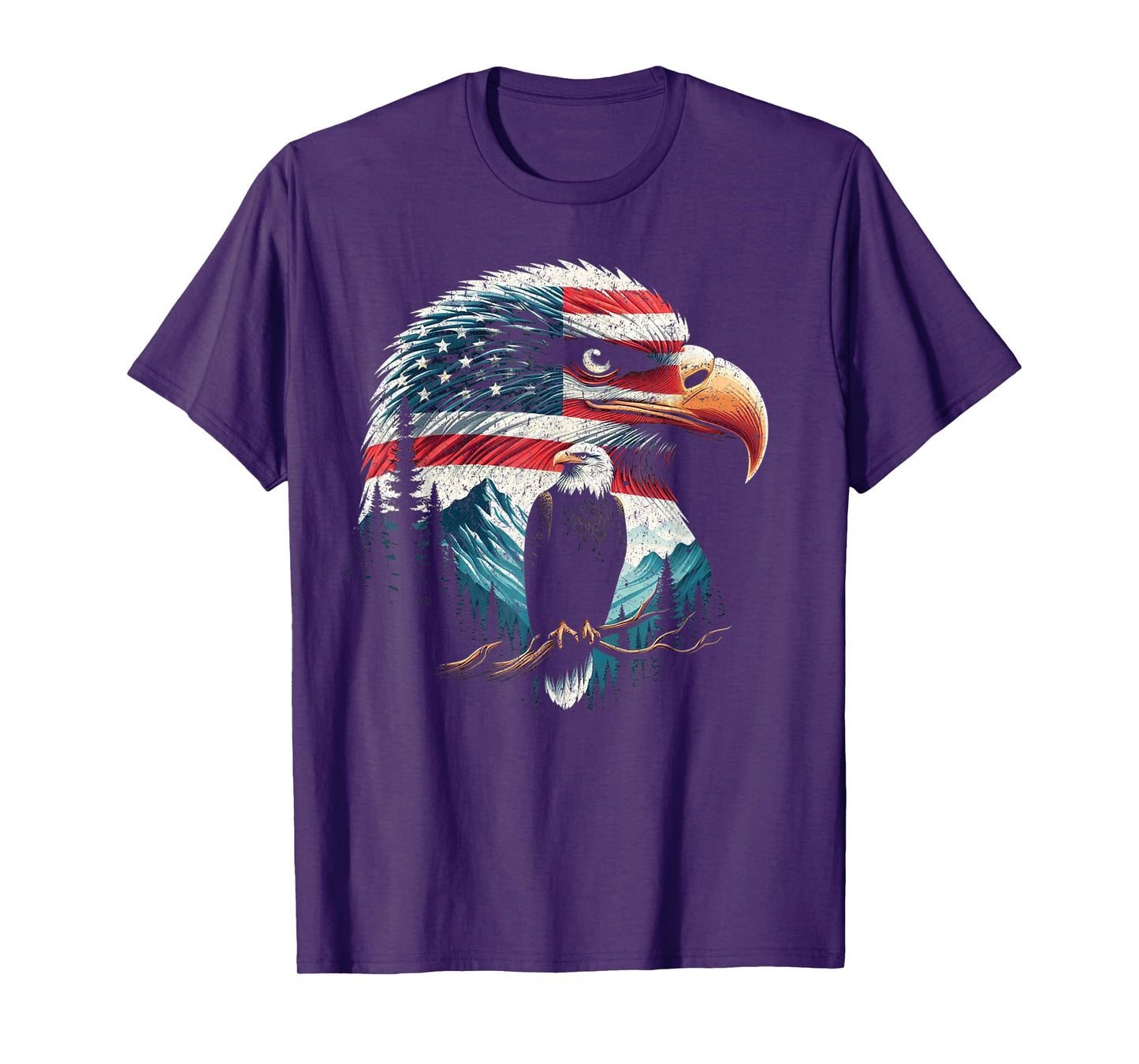Bald Eagle American Flag For 4th Of July Red White Blue Women Kids Men T-Shirt