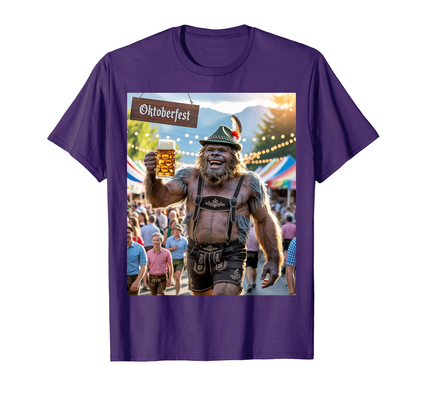 German Bigfoot Sasquatch Lederhosen Funny Oktoberfest 2025 T-Shirt