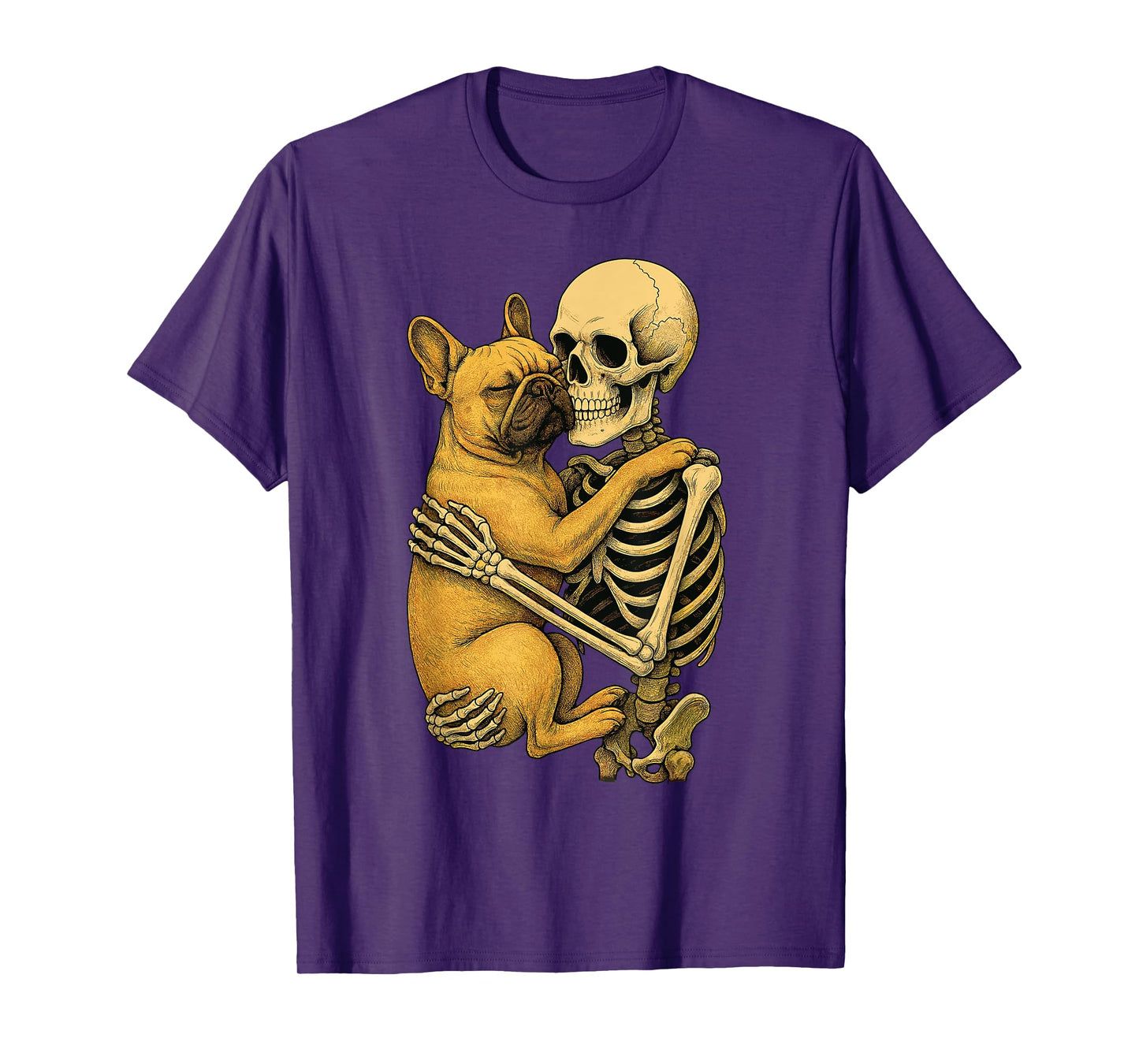 Skeleton Hugging French Bulldog T-Shirt