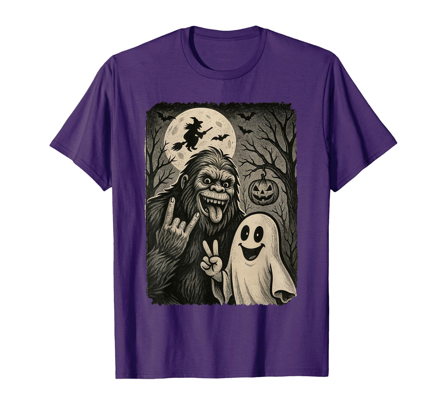Funny Bigfoot Selfie with Boo Halloween Costume Mens Women T-Shirt