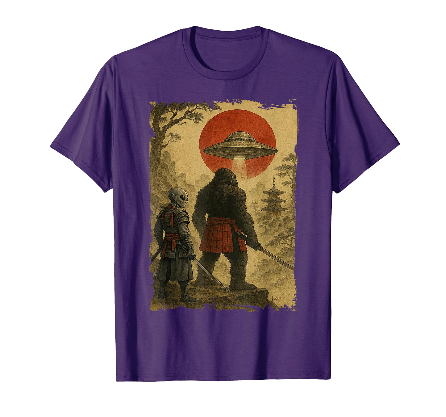 Bigfoot Ninja Alien Vintage Japanese Samurai Ukiyo-e Bigfoot T-Shirt