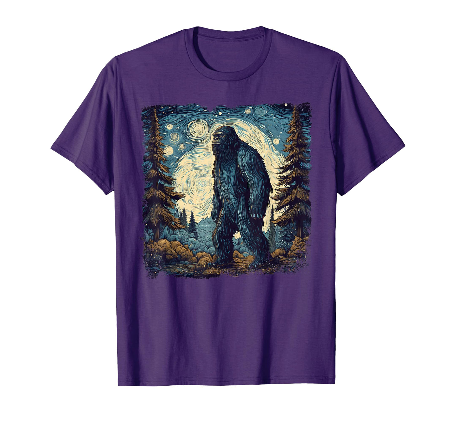 Bigfoot Starry Night Sasquatch Van Gogh Painting T-Shirt