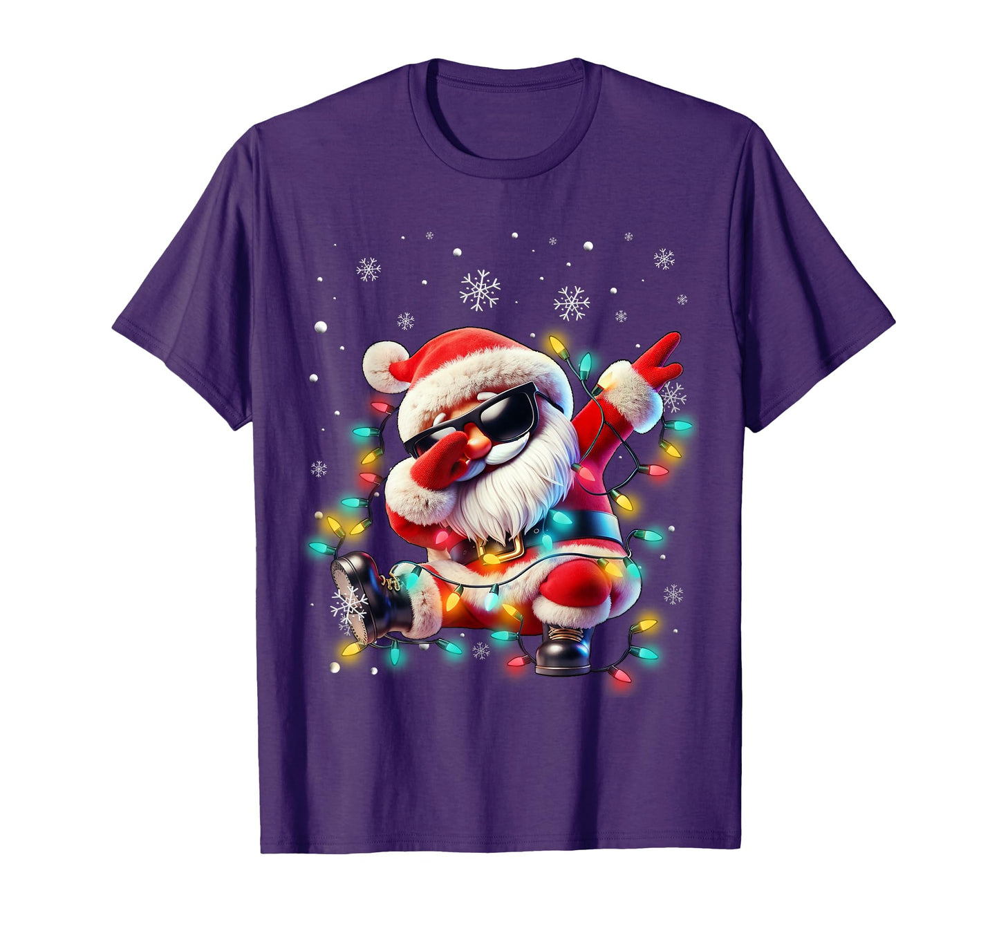 Dabbing Santa Xmas Lights Boys Men Kids Funny Christmas T-Shirt