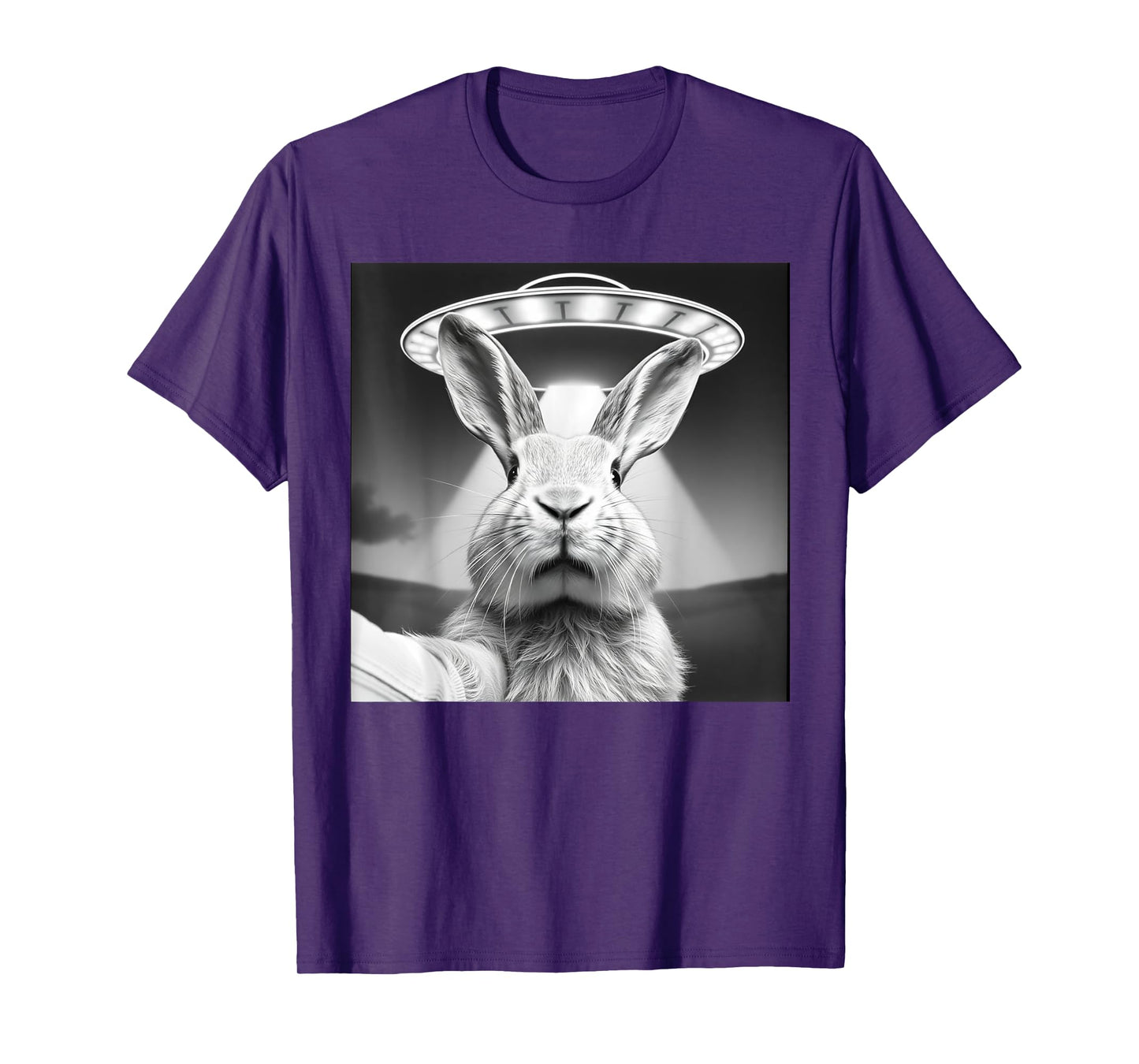 Funny Rabbit With UFO Selfie Cute Bunny Novelty Graphic T-Shirt