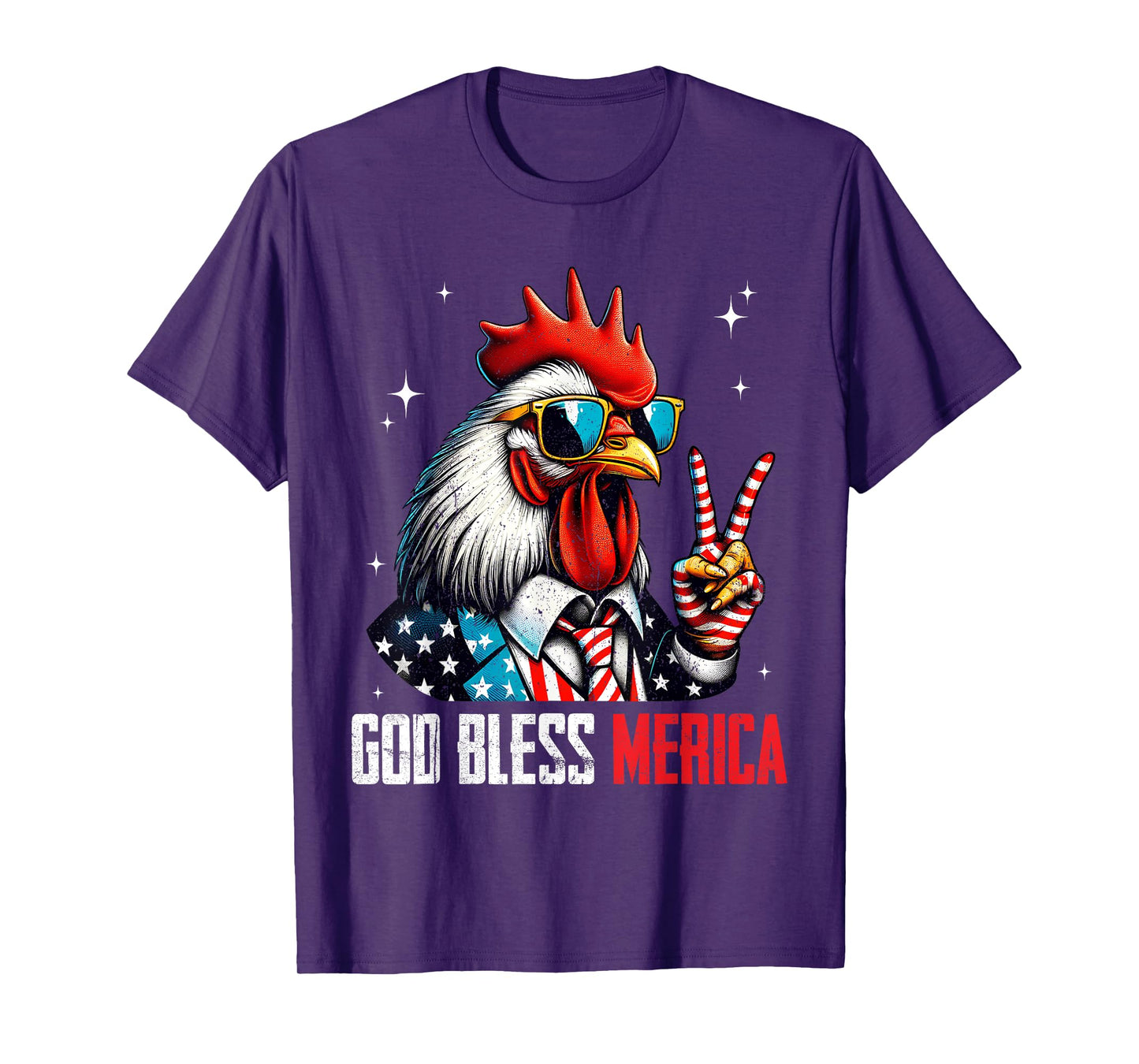 God Bless Merica Chicken Rooster 4th of July American Flag T-Shirt