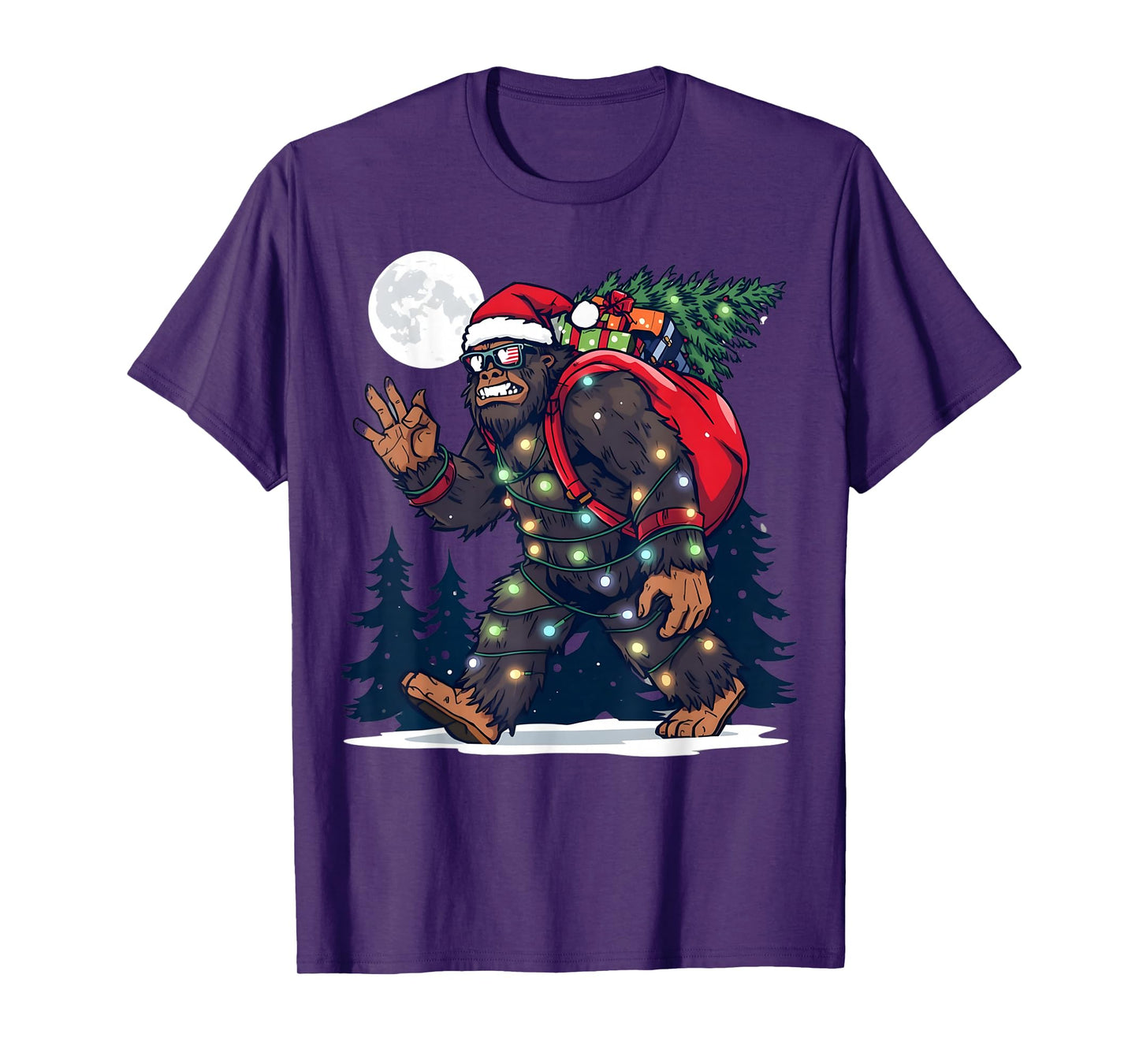 Xmas Sasquatch Christmas Adventure Holiday Tree Lights Fun T-Shirt