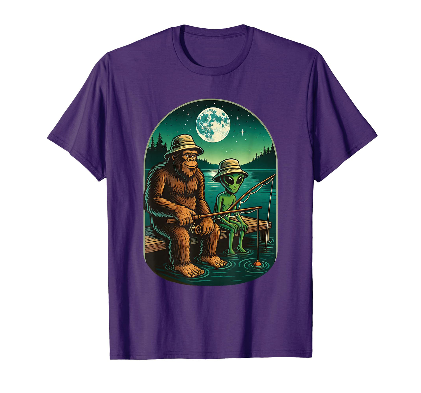 Bigfoot Fishing Design Men Boys Sasquatch Fishing T-Shirt