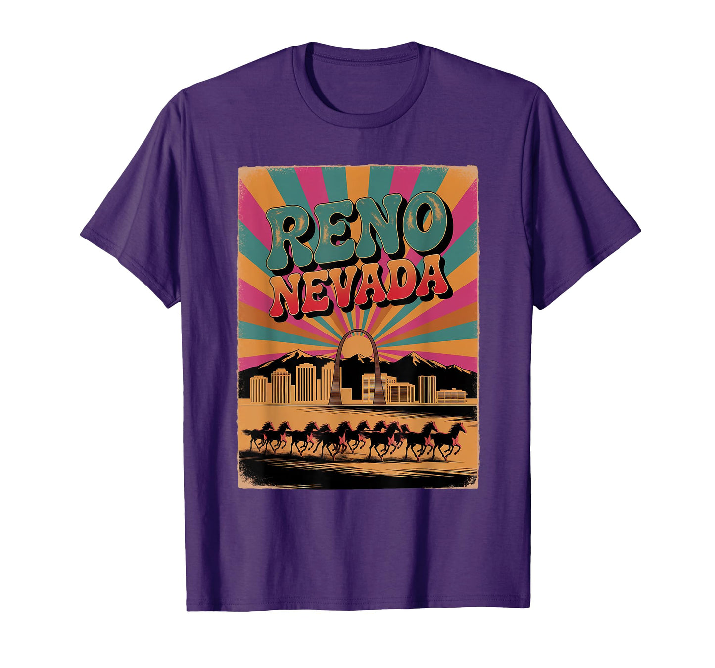 Vintage Reno Nevada Sunset Skyline Cityscape T-Shirt