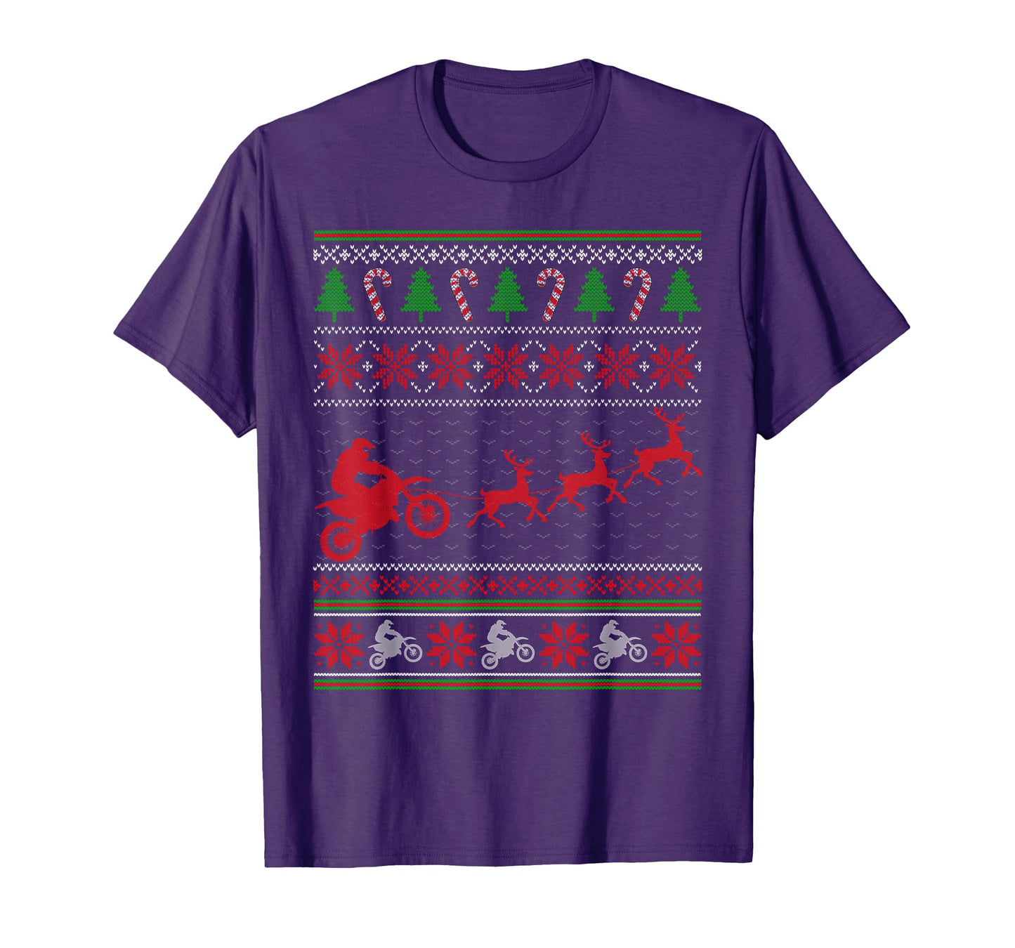 Reindeer Pulling Dirt Bikes Ugly Christmas Sweater Boys Men T-Shirt