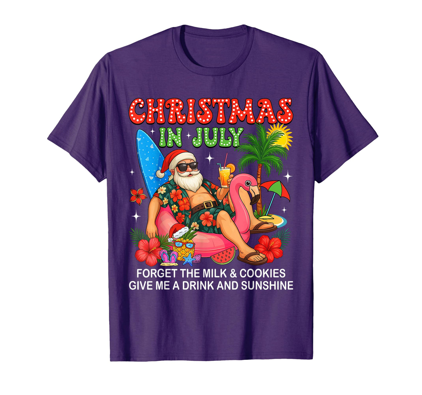 Christmas In July Boys Girls Kids Santa Flamingo Summer Xmas T-Shirt