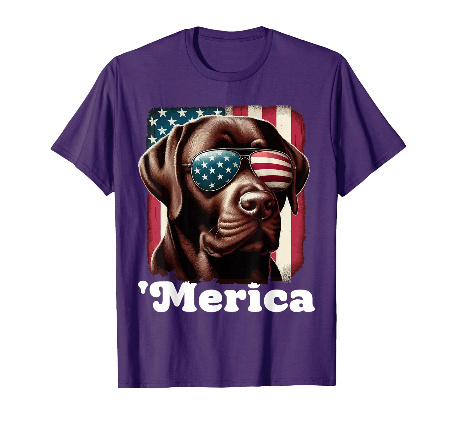 Merica Chocolate Lab Flag USA Patriotic 4th of July Labrador T-Shirt