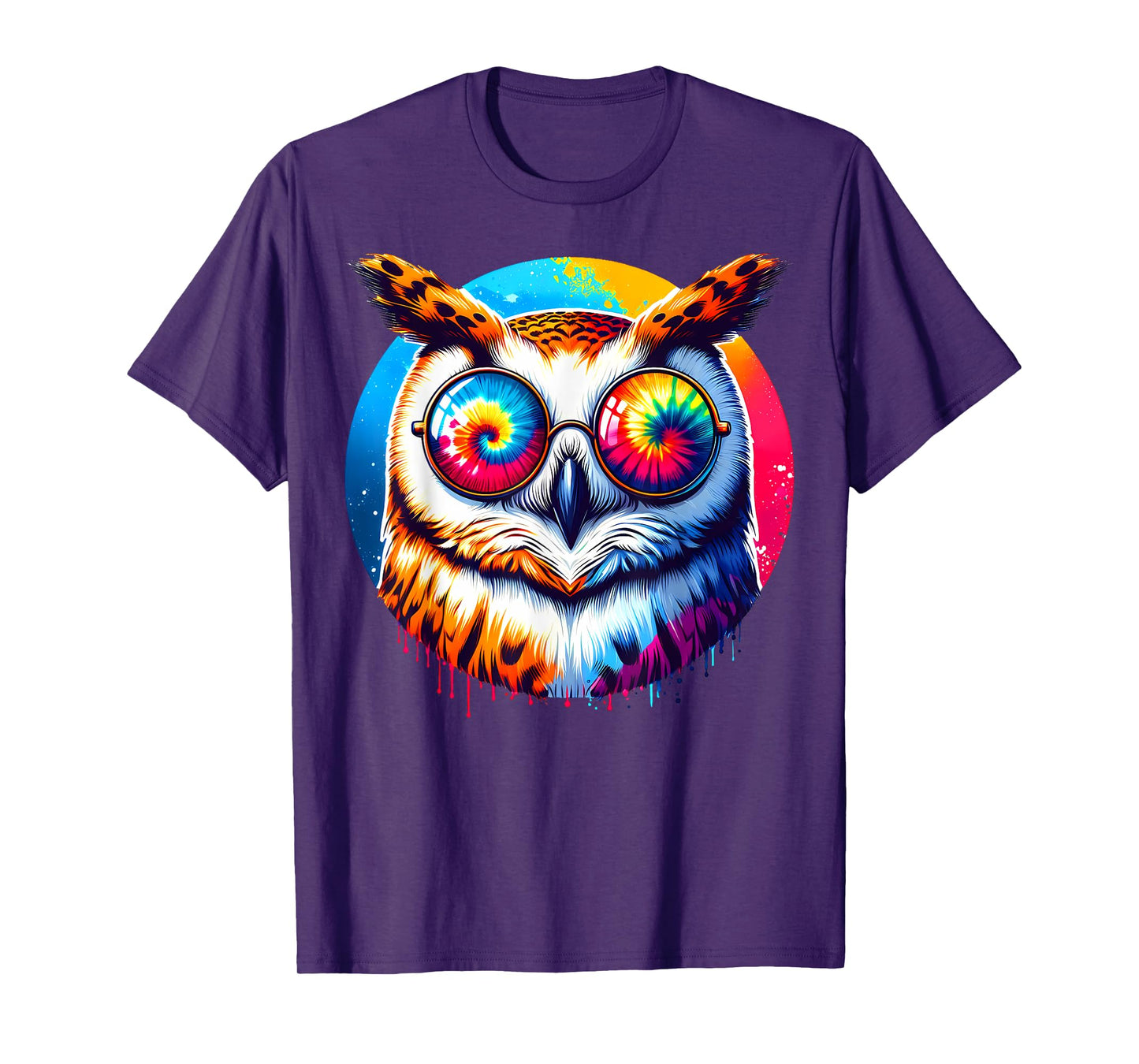 Cool Tie Dye Barn Owl Sunglasses Bird Illustration Art T-Shirt