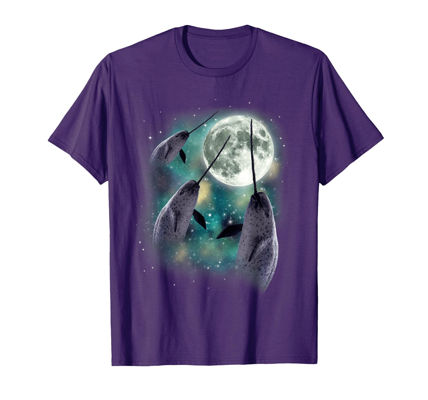 Three Narwhal Moon Arctic Sea 3 Whales Howling Parody T-Shirt