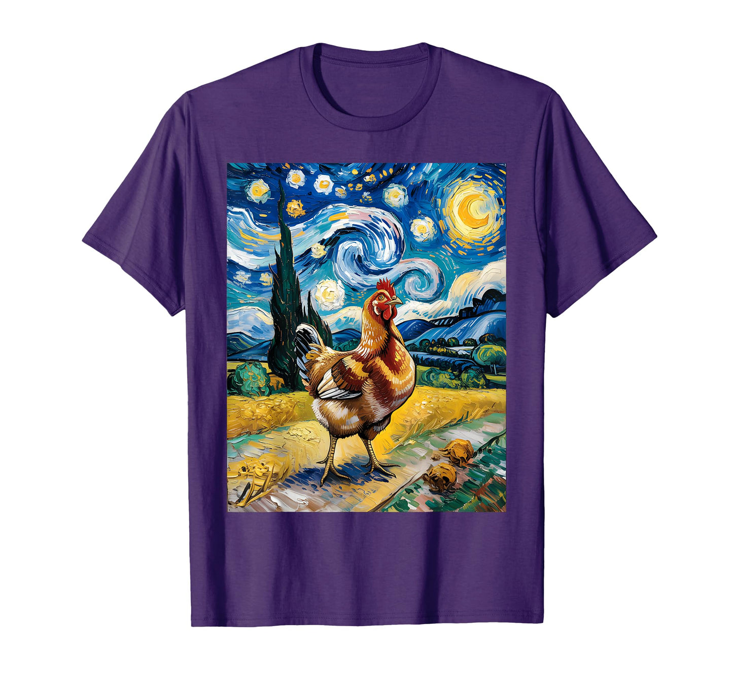 Chicken Starry Night Van Gogh Style Hen Farm Poultry Graphic T-Shirt
