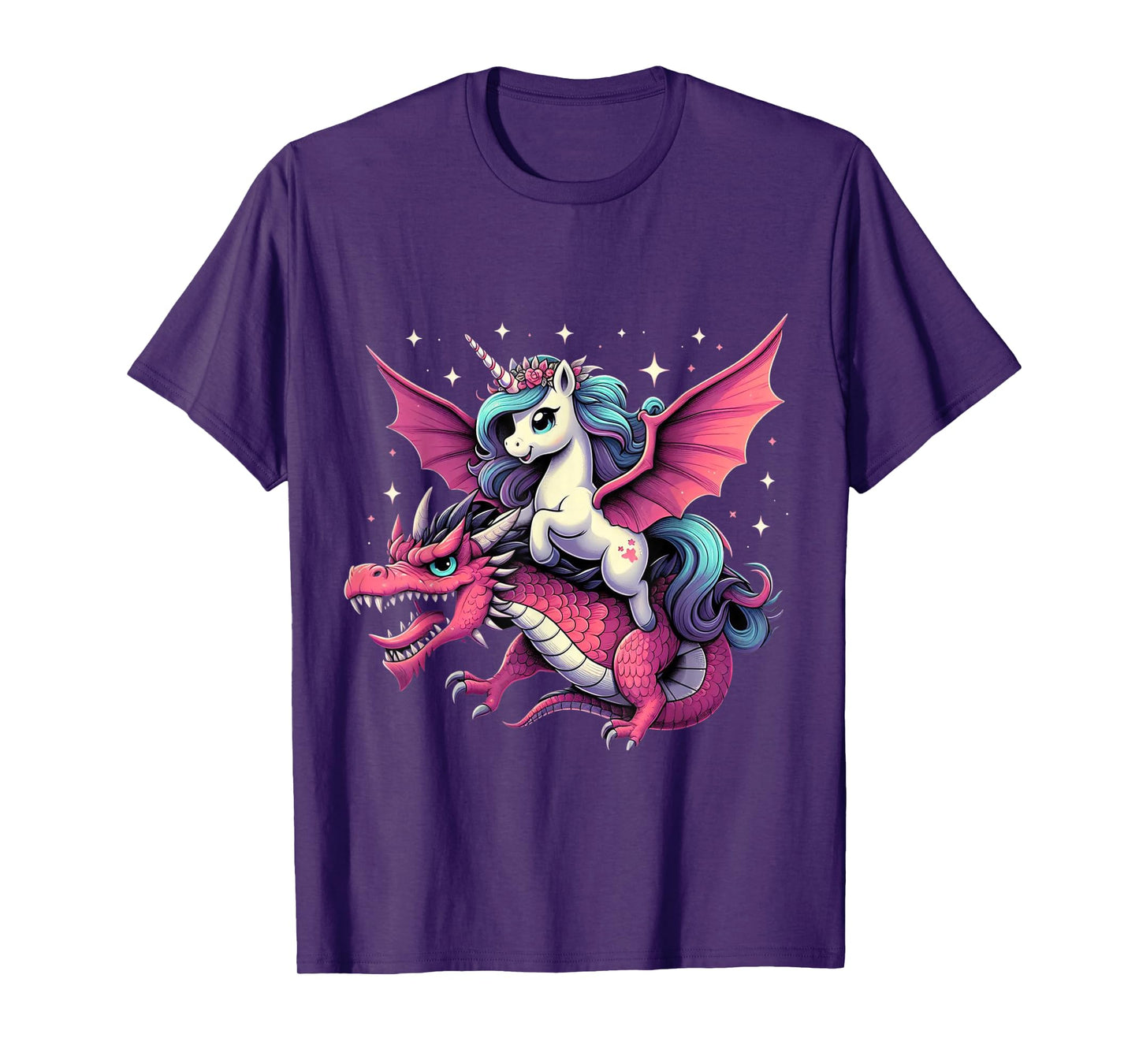 Unicorn Riding Dragon Boys Girls Women Kids Teens Rainbow T-Shirt