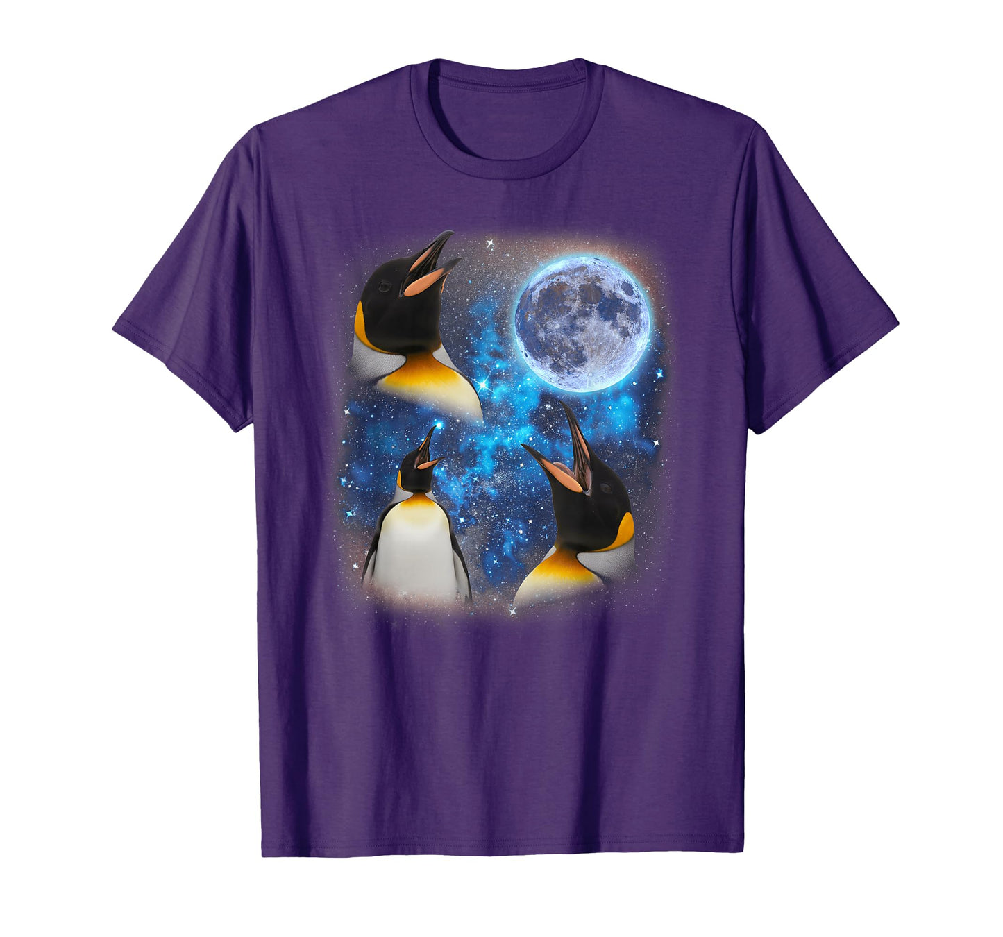 Three Penguins Howling at The Moon Weird Meme Penguin T-Shirt