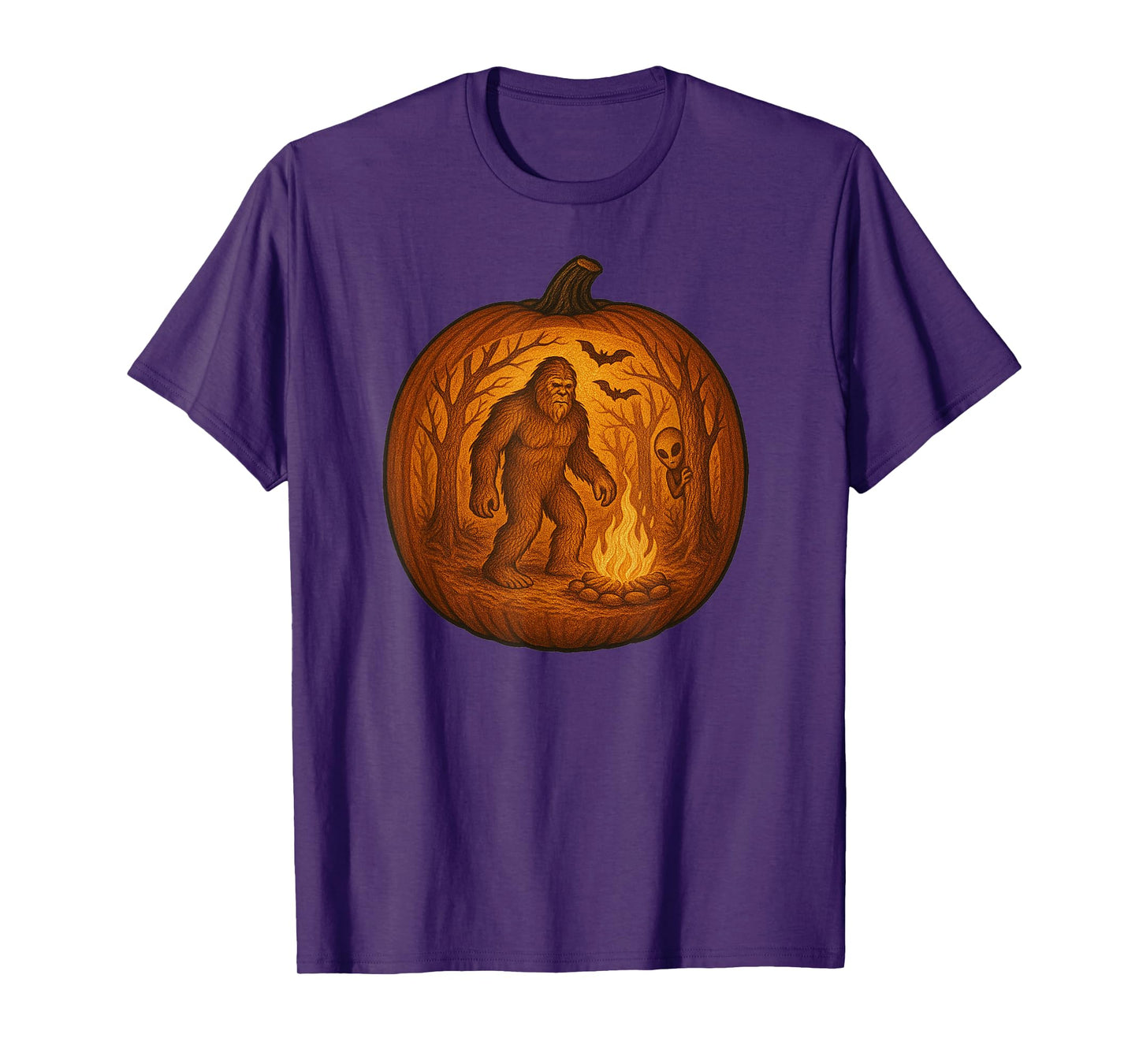 Bigfoot and Alien Halloween Pumpkin Carving T-Shirt