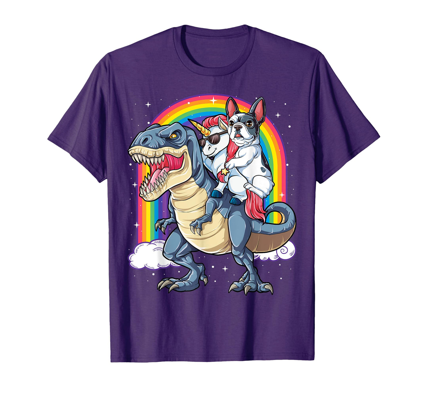 French Bulldog Unicorn Riding Dinosaur T rex Gifts Girls T-Shirt