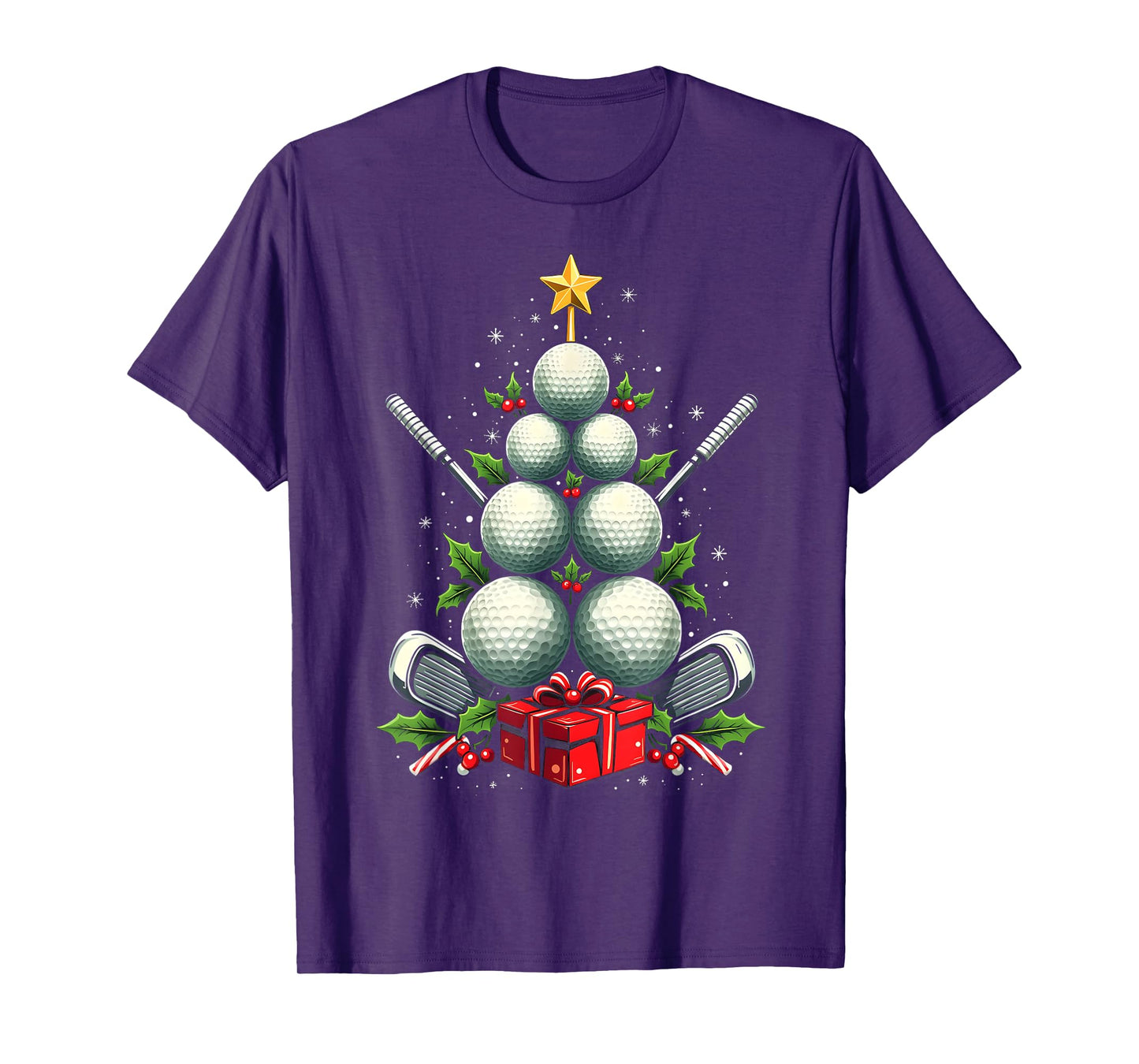 Funny Golf Ball Christmas Tree Santa Hat Xmas Tee Men Women T-Shirt
