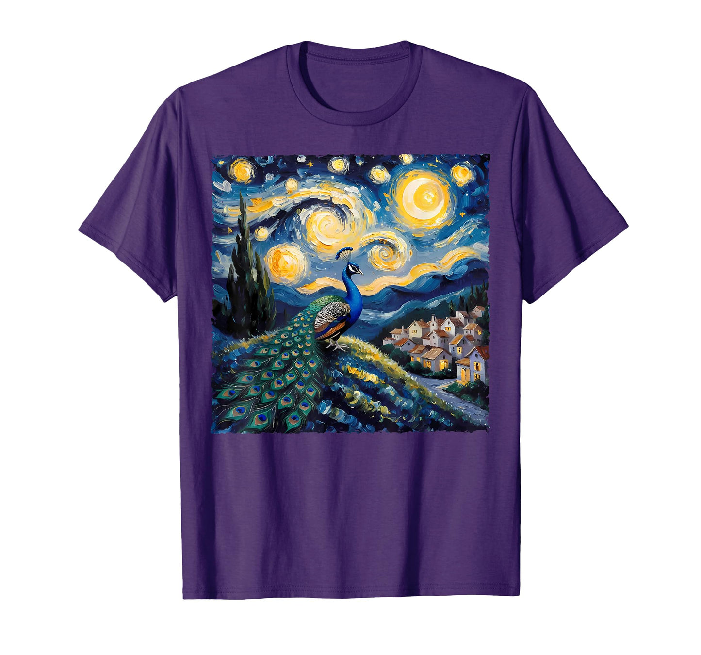 Van Gogh Style Funny Peacock Lover The Starry Night Painting T-Shirt