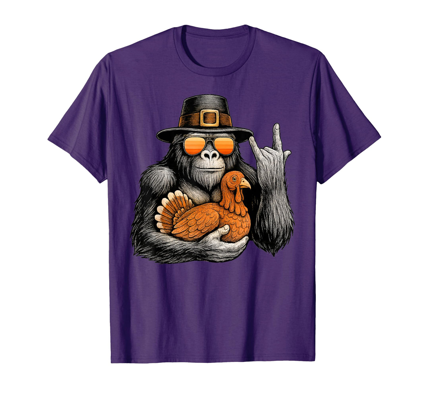 Funny Bigfoot Rock On Turkey Vintage Thanksgiving Boys Men T-Shirt